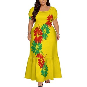 Vestido Largo Ajustado de Gran Tamaño con Diseño Polinesio para Mujer, Vestido de Manga Corta con Cuello Cuadrado para la Noche, Envío Directo - Product Image 1