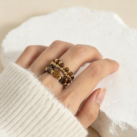 Ensemble de bagues ajustables multicouches tendance en pierres naturelles œil de tigre, perles dorées multicolores, pour usage quotidien féminin