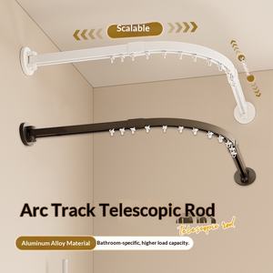 Moderna Tenda da Doccia Angolare per Vasca da Bagno in Lega di Alluminio, Curva, Multifunzionale, Senza Foratura, Estensibile e Telescopica - Product Image 1