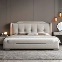 Italienisches Stoffbett im Fabrikstil, Bett mit Gasdruckfeder-Stauraum, 3 Seitenschubladen & integriertem LED-Licht, Maßgefertigte Schlafzimmermöbel