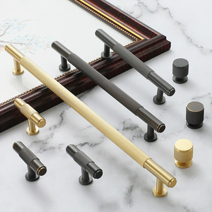 Modern Knurled Brass T-bar Cabinet Handle and <strong>Knob</strong> Durable Furniture Pull for Dressing Table Wardrobe Drawer - Product Image 2
