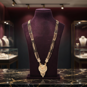 Gold Plated Pendant Mangalsutra, Traditional Gold Mangalsutra, Mangalsutra for <b>Bridal</b> Jewelry, Black Beads For Gold Mangalsutra. - Product Image 2