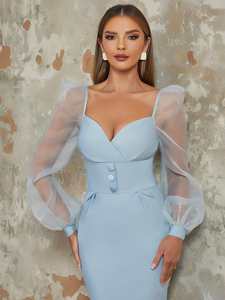 Nouveau col en v soie maille Patch élégant femmes robe de soirée Sexy et à la mode femmes mariage demoiselles <span class=keywords><strong>d</strong></span>'<span class=keywords><strong>honneur</strong></span> été <span class=keywords><strong>d</strong></span>écontracté - Product Image 2