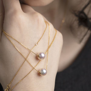 Collier de perles rondes en or véritable 14K 18K, pendentif en perles d'<span class=keywords><strong>akoya</strong></span> d'eau de mer, taille de perle d'<span class=keywords><strong>akoya</strong></span> disponible pour les femmes, cadeau pour la fête - Product Image 5