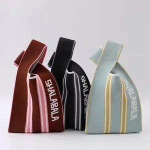 Custom Striped Pattern Design Travel Polyester Ice Silk Tote Shopping Handbag Bags For Women