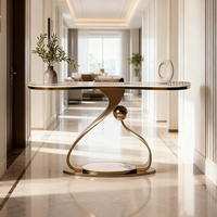 Table console de luxe en or avec plateau en marbre, design moderne, table d'entrée élégante pour les propriétaires américains
