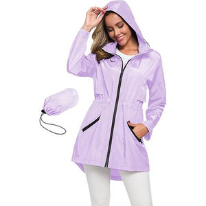 Capucha plegable, chaqueta ligera con bolsillos, cortavientos impermeable con capucha Chaqueta larga impermeable para <span class=keywords><strong>mujer</strong></span> se puede personalizar - Product Image 5