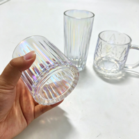 Ensemble de 3 tasses en verre texturé irisé, gobelets à nervures verticales, mug en verre gaufré avec motif d'arbre de Noël pour les boissons chaudes, cadeau