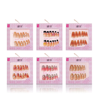 Sweet Rose 12 Cajas de Uñas Postizas con Degradado de Diamantes de Imitación, Largas, Forma Ataúd, Pre-diseñadas, Set de Exhibición de Puntas de Uñas para Maquillaje Diario de Mujeres
