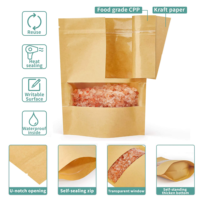 Sac d'emballage en papier kraft avec fermeture éclair en plastique PE imprimé sur mesure, sac alimentaire de qualité alimentaire, pochette debout avec fenêtre transparente, sac réutilisable