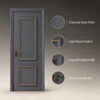 Pintu Kayu Panel Abu-abu Modern dengan Lapisan Casing Profil Panel Abu-abu Tua Finishing Matte untuk Pemasok Hunian dan Komersial Ukuran Kustom