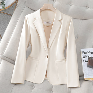 Black Women's Blazer Solid Color Polyester Anti-Wrinkle Spring Autumn Casual Suit Jacket Petite Korean Style - Product Image 2