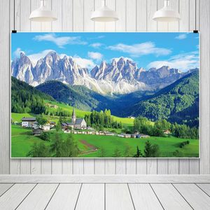15x10ft Village Vert Rolling Mountains Photographie Fond Herbe Pelouse Pierre Montagne Bleu Forêt Jungle pour Studio En Plein Air - Product Image 3