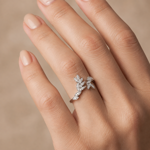 Elegante Anello Aperto con Motivo Floreale a Foglia per Donne, Gioiello da Dito con Ramo d'Olivo - Product Image 2