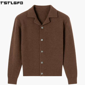 Cárdigan Personalizado con Cuello Polo para Hombre, Color Crema, Mohair Afelpado, Solapa con Muescas, Corte Holgado, Estilo Urbano, Fabricantes de Suéteres para Hombre al por Mayor - Product Image 5