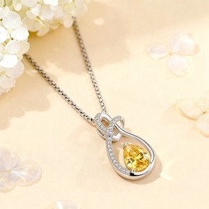 Collana con ciondolo simbolo infinito in argento 925 rodiato da donna con più colori accenti di pera CZ - Product Image 3