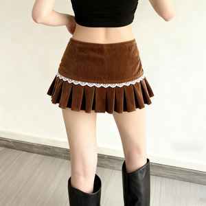 กระโปรงผ้าลูกฟูกสไตล์เรโทร เอวธรรมชาติ ดีไซน์จับจีบ หวานซ่อนเปรี้ยว สไตล์มินิสเกิร์ตลำลอง ใส่ได้ทุกฤดู - Product Image 6