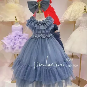 Ultimo bellissimo blu fantasia rosa fiore ragazza principessa abiti a strati di Tulle soffice festa