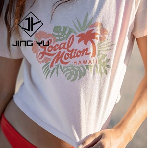 Camiseta Corta con Estampado Hawaiano Personalizada por el Fabricante, 95% Algodón, 5% Elastano, Camisetas Cortas para Mujer - Product Image 3