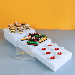 Équipements de restauration, ensemble de 3 présentoirs de nourriture blancs carrés, décoration de fête de mariage, présentoir de cupcakes en acrylique - Product Image 1
