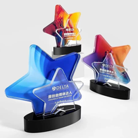 NOUVEAU Trophée étoile fleur en cristal imprimé en couleur avec base noire