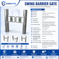 Portillon pivotant lecteur de cartes en acier inoxydable résistant aux intempéries avec moteur à balais et anti-écrêtage pour accès piétonnier