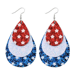 Faux cuir boucles d'oreilles mode rouge bleu blanc étoile Sequin Triple eau cuir pendentif boucles d'oreilles pour femmes Uionen 905 - Product Image 4