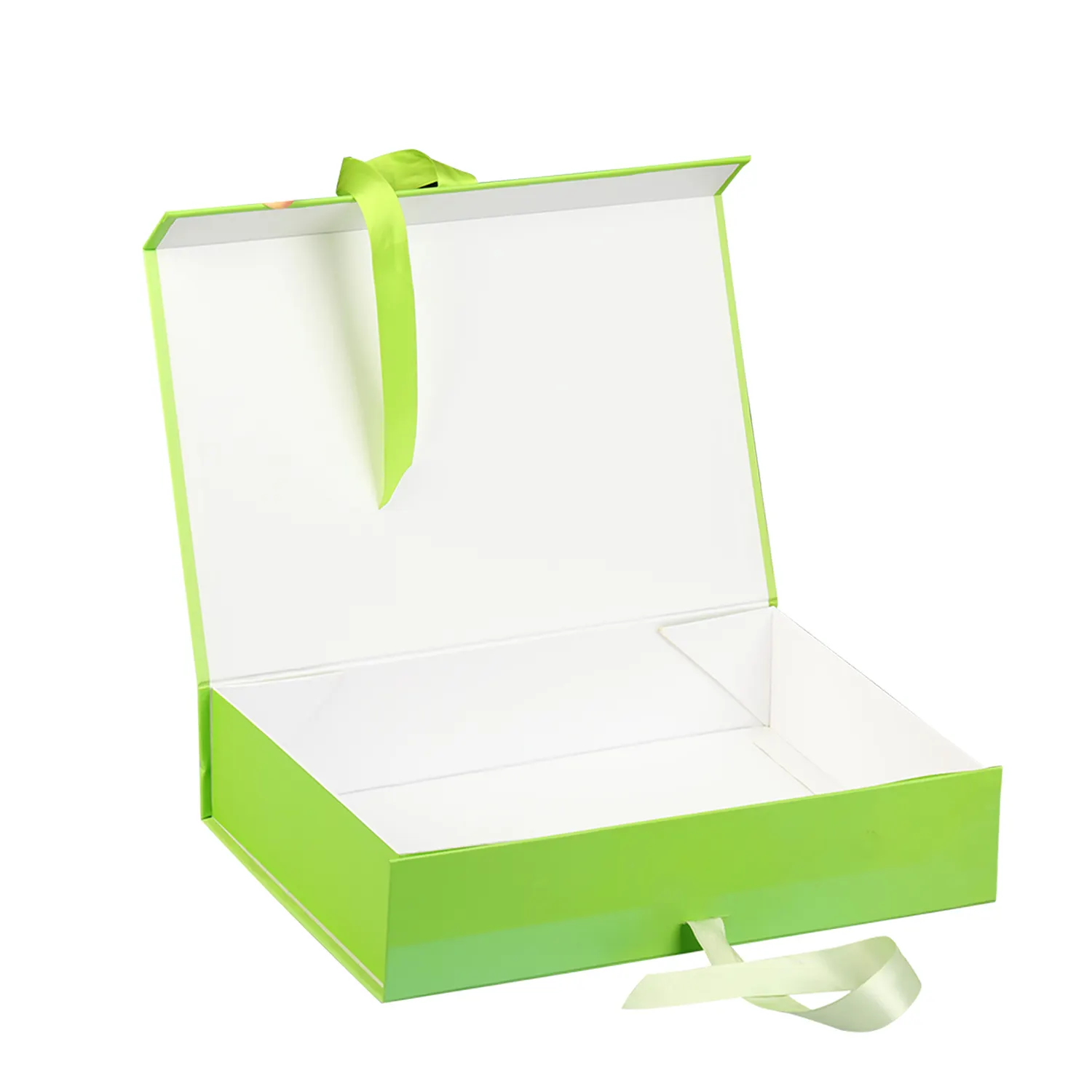 مخصص ورق أخضر مسطحة قابلة للطي علب لتغليف الملابس طفلة هدية مربع مع تصميم الشريط
