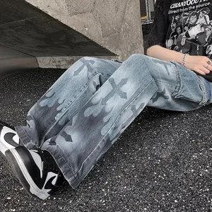 Pantaloni jeans da uomo su misura high street drop jeans estivi a gamba dritta hip hop a gamba larga impilati jeans