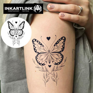 Autocollant de <span class=keywords><strong>tatouage</strong></span> personnalisé en forme de cœur de <span class=keywords><strong>papillon</strong></span>, esthétique, à base de plantes, semi-permanent, 15 jours, art corporel pour bras, <span class=keywords><strong>épaule</strong></span>, femmes, filles, vente en gros - Product Image 2