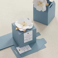 Boîte à dragées carrée en papier bleu poussière pour mariage, boîte cadeau personnalisée pour remercier les invités