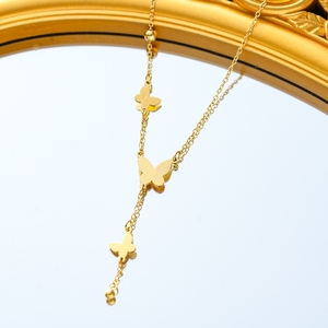 Collana a catena in acciaio inossidabile a <span class=keywords><strong>tre</strong></span> farfalle placcato oro 18k nuova moda gioielli - Product Image 6