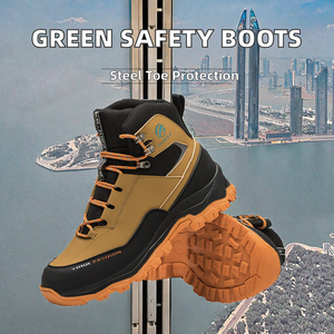 Chaussures de sécurité anti-perforation en cuir microfibre pour hommes, avec lacets en caoutchouc vert antidérapants et embout en acier, idéales pour l'usage en usine. - Product Image 3