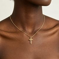 Collar con Colgante de Cruz de Acero Inoxidable 304, Chapado en Oro Real de 18K, Resistente al Deslustre, Cadena de Keel, Collar con Forma de Cruz