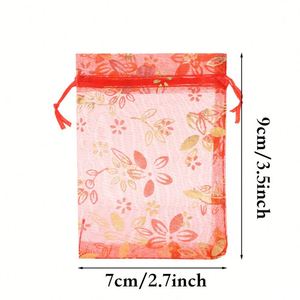 Pochette en organza Bauhinia 7x9cm, pochettes pour bijoux de mariage, cadeaux, bonbons, revêtement aqueux, sac à cordon, emballage cadeau - Product Image 3