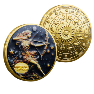 Moneda Conmemorativa del Zodiaco de Aleación de Zinc Fundida a Presión con Relieve 3D de Cielo Estrellado Tradicional, Patrón de la Diosa Sagitaria - Product Image 1