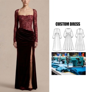 Servizio OEM Abito <span class=keywords><strong>da</strong></span> <span class=keywords><strong>Sera</strong></span> Personalizzato con Scollo Quadrato e Spacco Alto per Donna, Sexy ed Elegante, Maniche Lunghe in Pizzo, Aderente e Lungo fino a Terra - Product Image 1