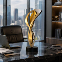 Sculpture moderne abstraite en acier inoxydable poli doré, couleurs personnalisées, statue artistique pour la décoration de jardin, d'hôtel et de paysage
