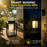 Lanterne solaire en polysilicium avec contrôle intelligent de la lumière et capteur intégré, lumière d'ambiance extérieure qui brille toute la nuit