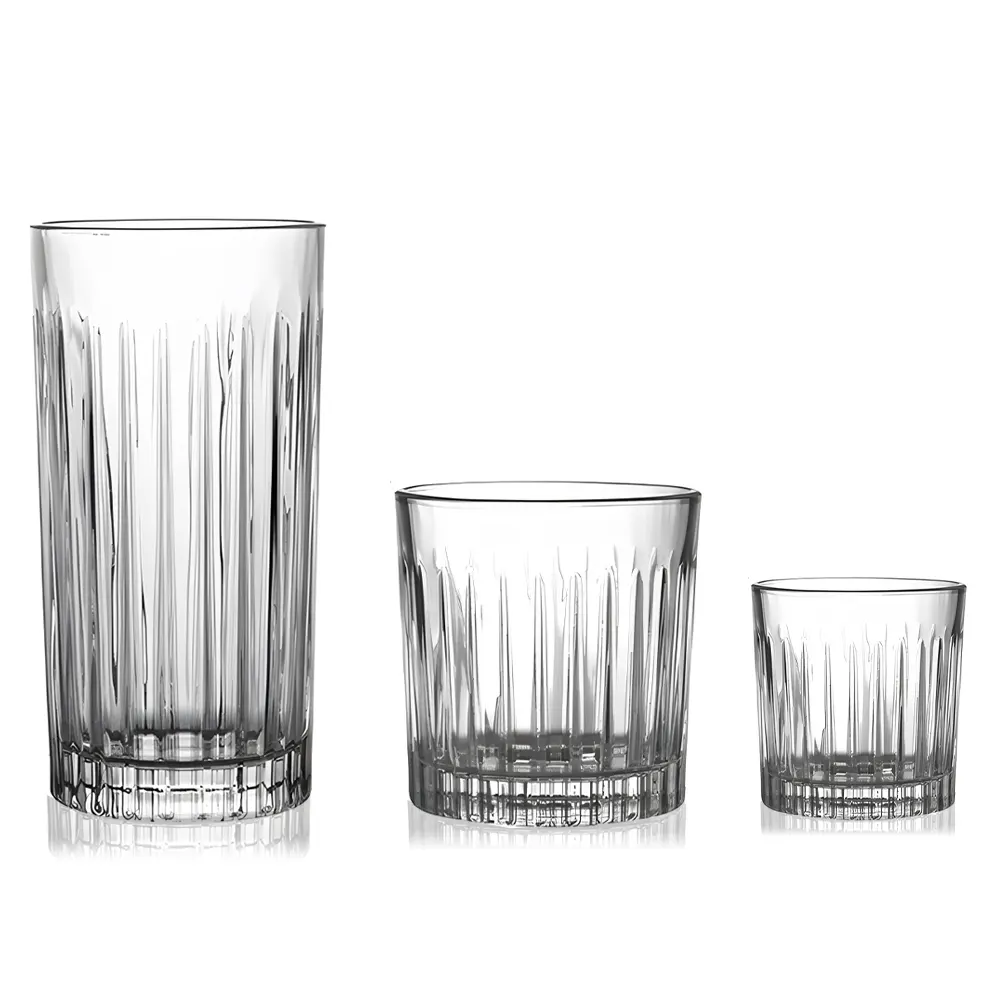 Factory Direct Sale Fashioned Custom Logo Tumbler Printed Thicken Base Vertical Striped Clear Whiskey Glass for Market Bar Hotel