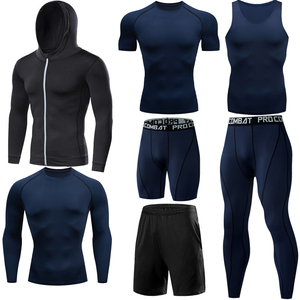 Компрессионный комплект из 7 предметов, высококачественный Мужской Быстросохнущий Спортивный костюм из полиэстера, тренировочная спортивная одежда, спортивный костюм - Product Image 3