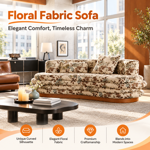 VB Vintage Floral Upholstered <b>Sofa</b> with Solid <b>Wood</b> <b>Frame</b> High Density Foam Cushions Rounded Base Couch <b>for</b> Elegant Living Room F - Product Image 3