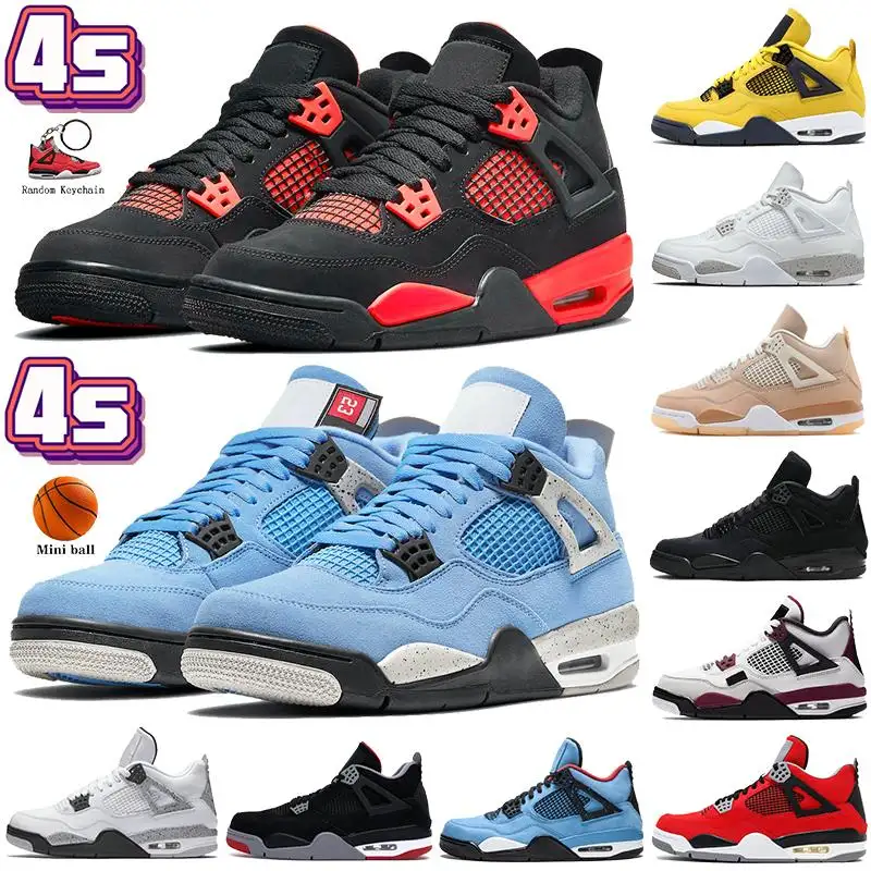 Zapatillas de baloncesto Air lIEE JOrDAN 4, calzado de estilo retro, Gato Negro oreo, azul y blanco, universidad, venta al por mayor