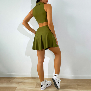 Vente en gros Nouvel arrivage de polos à col en V Jupes de golf 2 en 1 Ensembles de robes de tennis respirantes et confortables Jupe de tennis deux pièces - Product Image 2