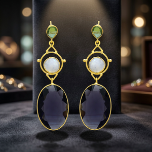Pendientes de Plata con Baño de Oro, Diseño Étnico Único, Hechos a Mano con Piedras Preciosas, para Boda - Product Image 3