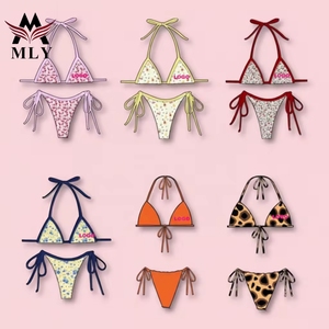 Custom High Quality Recycled Swimwear Stretch <strong>Micro</strong> Halter <strong>Bikini</strong> With Accessories Bandeau Two Piece Triangle <strong>Thong</strong> Swimsuit - Product Image 2