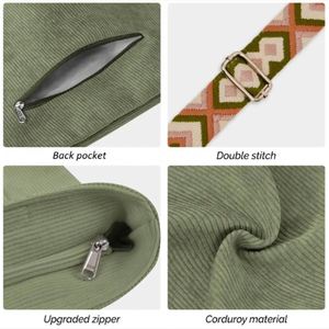 Women's Large Vintage Corduroy Crossbody Bag Letter Embroidery Autumn/Summer Beach Travel <b>Shoulder</b> <b>Strap</b> Custom Boho Dress - Product Image 5