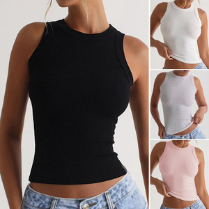 OEM Factory Custom Embroidery Design Breathable Sleeveless Ribbed <strong>Tank</strong> <strong>Top</strong> High Crew Neckline Super Soft Ribbed Vest <strong>for</strong> <strong>Women</strong> - Product Image 4