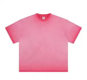 Wholesale summer Washed Gradient Tie-dyeing TShirt Boxy Fit Fluorescent pink shirts Drop Shoulder round neckT-shirt for Ment