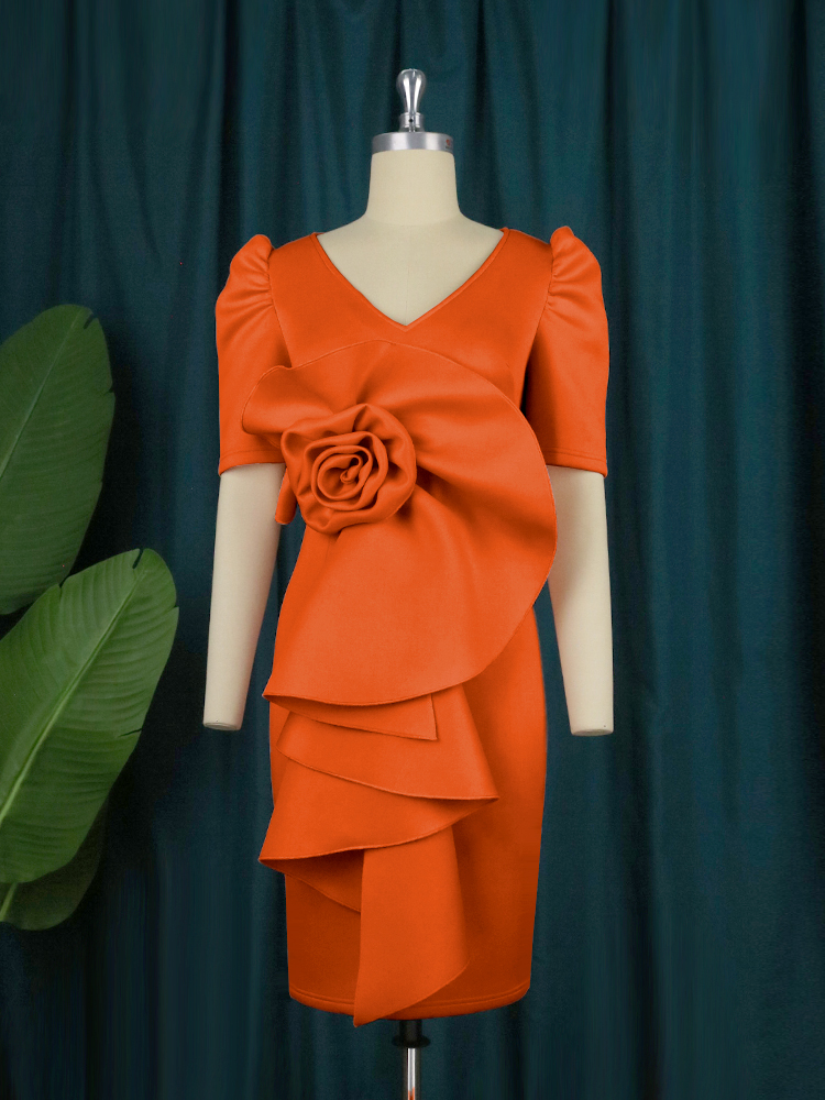 2 Pieces Party Bodycon Orange Ruffles African Solid Women's Prom Dresses Big 2 Pieces Party Bodycon Orange Ruffles African Solid Women's Prom Dresses Big
